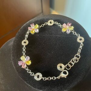 Floral Silver tone Bracelet with Multicolor Accents